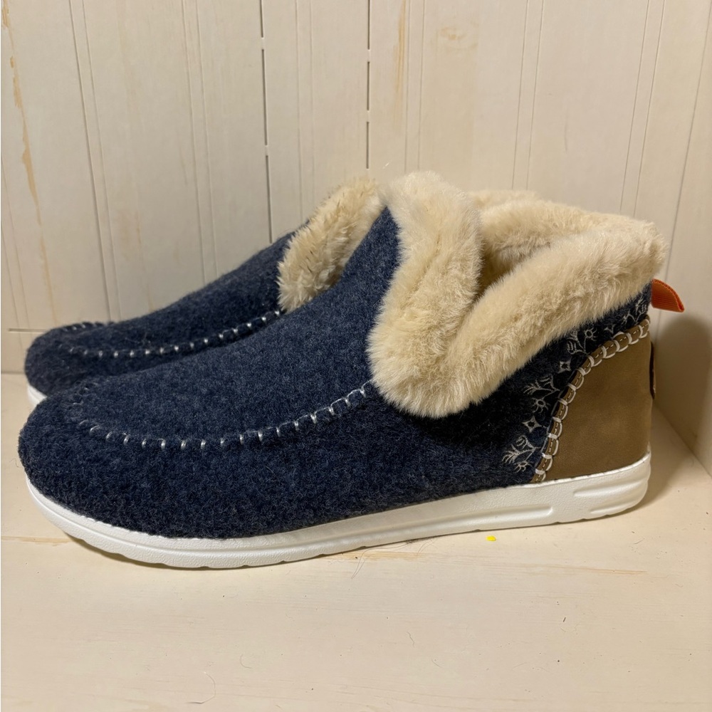 Brand New Blue and Tan Ankle Boots with Plush Lining